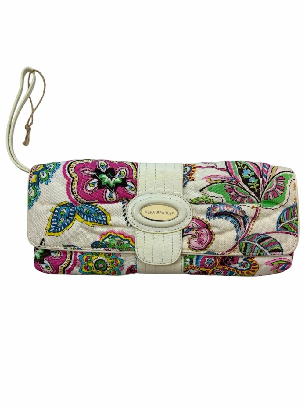 Vera Bradley Paisley Floral Trifold Wallet Wristlet White Pink OS
